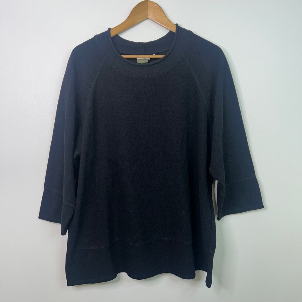 Hot Cotton Woman 2X Black Top 3/4 Sleeve Knit Pullover Relaxed Fit Minimalist